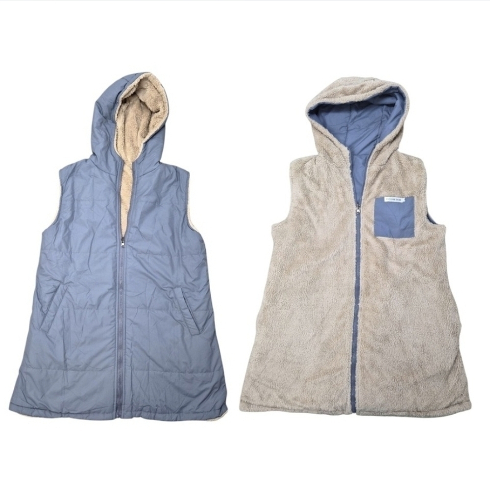 Puffer Vest Reversible Quilted Sherpa Hooded Zip Vest Coat Jacket Size Medium - Picture 12 of 12
